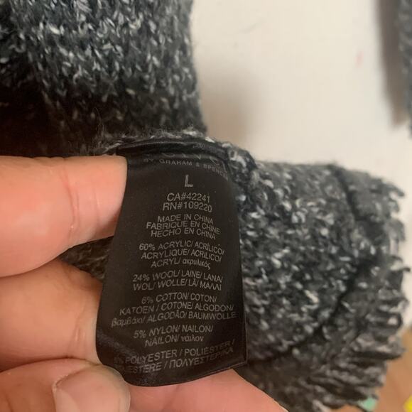 Velvet Graham & spencer womens large wool cardigan sweater black knit raw casual - Picture 7 of 10